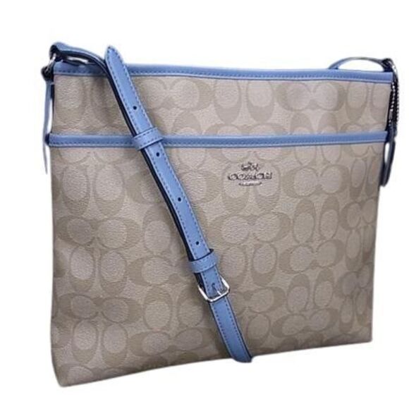 COACH Signature Shoulder Bag F58297 Beige and Light Blue Leather for Men Women